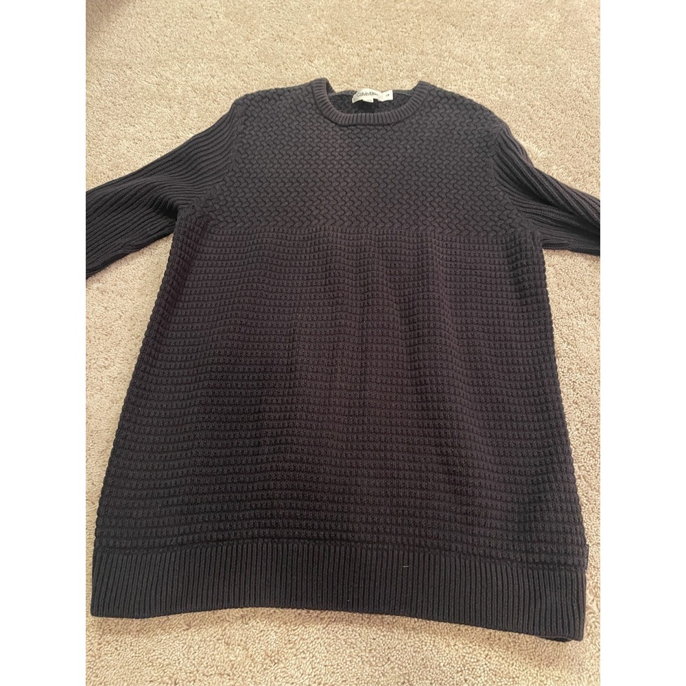 Calvin Klein Mens Black Textured Knit Crew Neck Long Sleeve Pullover